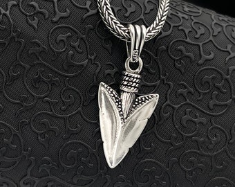 Oxidized Silver Arrowhead Necklace: Scandinavian Mens Pendant