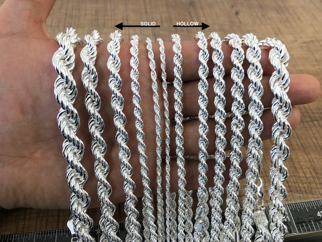 Sterling Silver Rope Chain Necklace: Solid or Hollow, 925