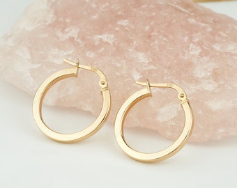 14K Yellow Gold Hoop Earrings: Lightweight Dainty Jewelry