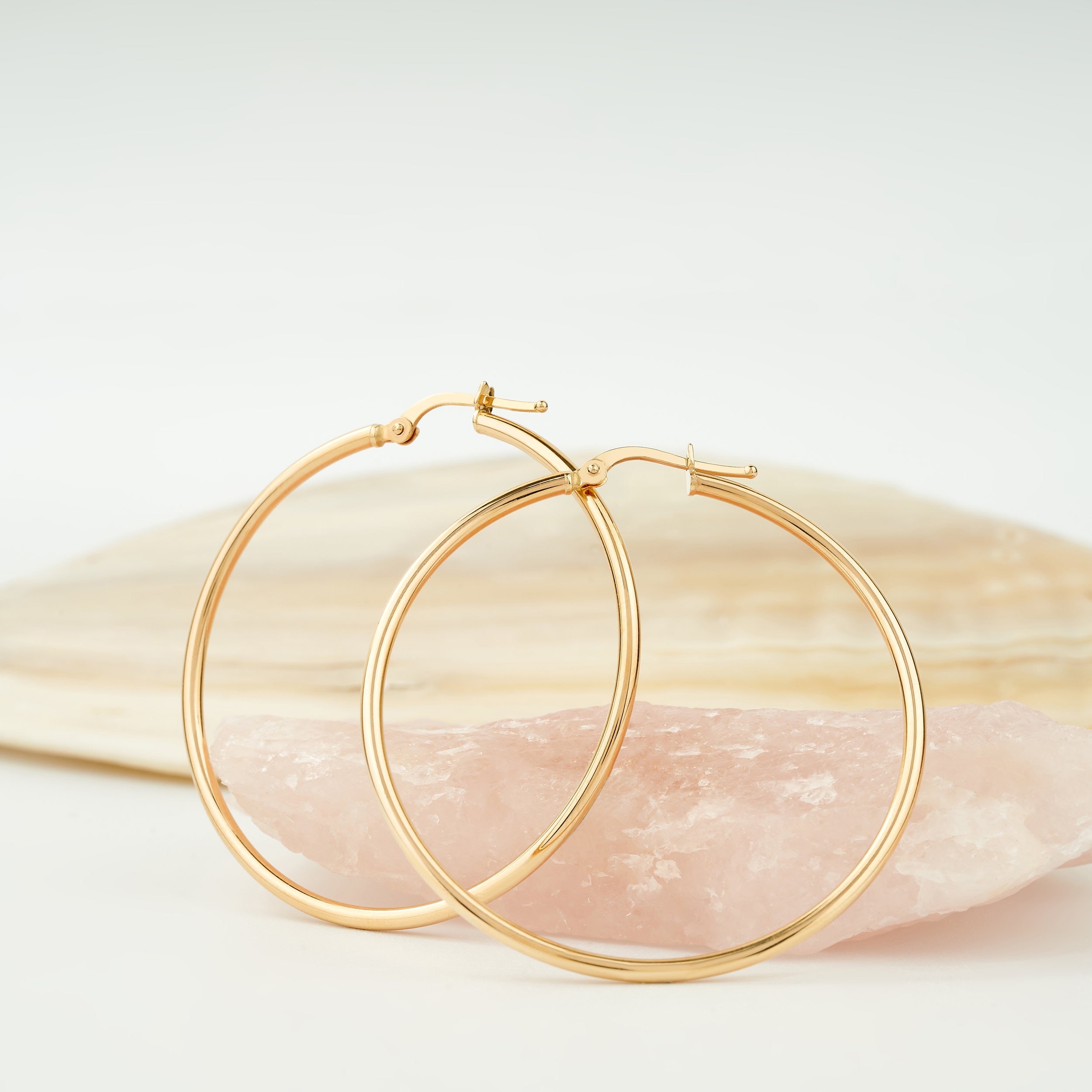 14K Real Gold Large Big Classic Endless Hoops Earrings for Women, Chunky Hoops, Dainty Gold Earrings Jewelry, 14K Gold Lightweight Hoops