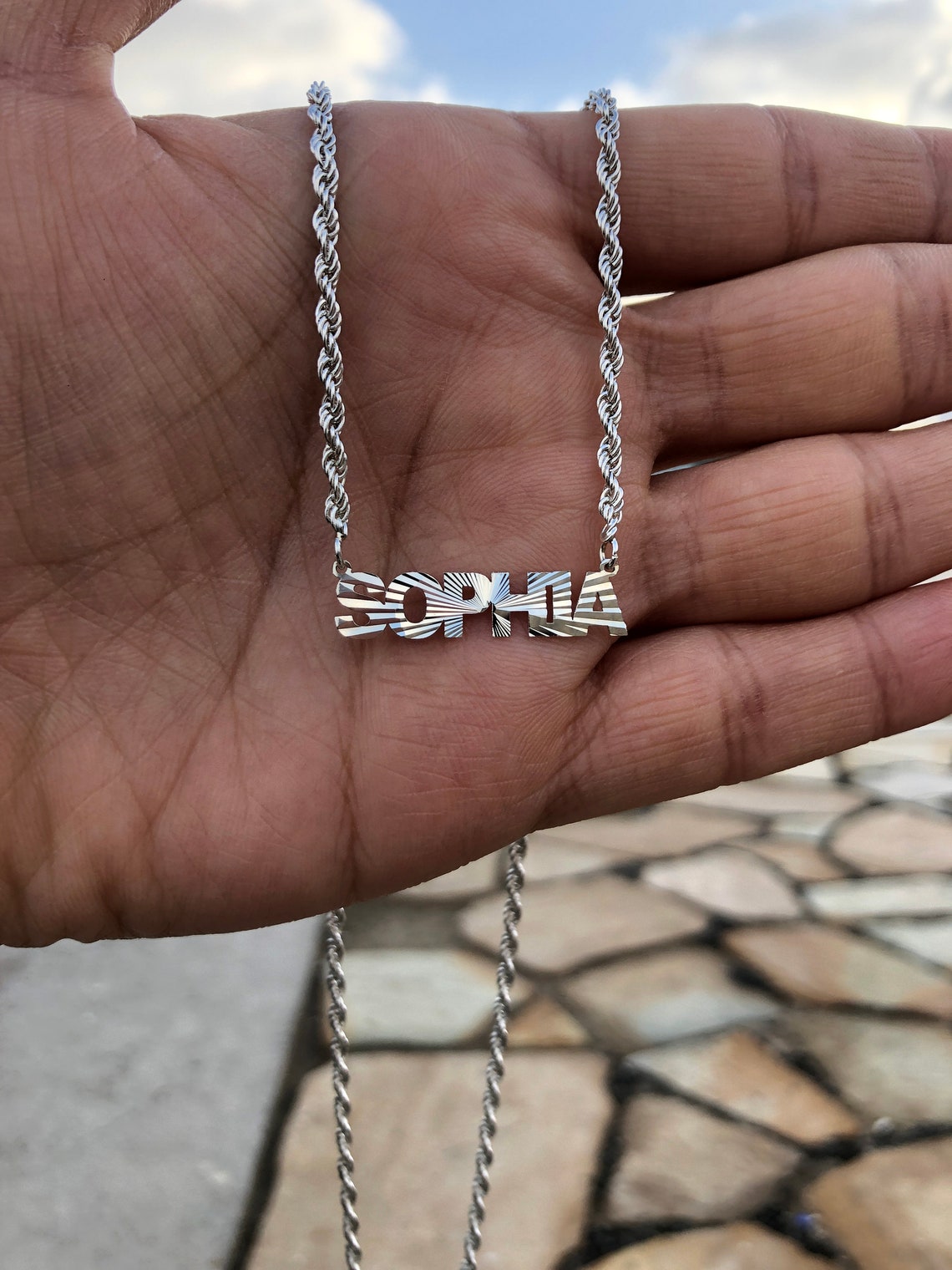 925 Sterling Silver Personalized Name Necklace With Rope Chain Etsy