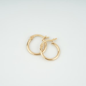 14K Real Gold Classic Hoop Earrings, Pair Round Huggie Hoops, Small Hoops Earrings, Jewelry Gift for Women, Thin Gold Hoops
