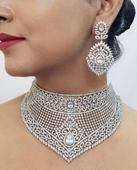 Silver Colour Handcrafted American Diamond and CZ Beautiful