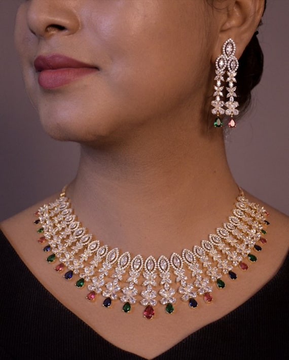 235-DN595 - 18K Rose Gold Polish Diamond Necklace  Bridal diamond  necklace, Gold bride jewelry, Real diamond necklace