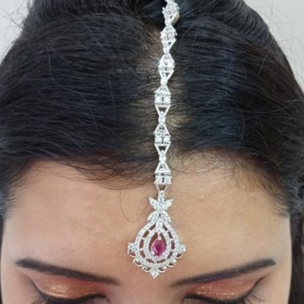 Cubic Zirconia Maang tikka/ Indian Jewelry/ Pakistani Jewelry/ Indian Forhead Jewelry/ CZ Tikkah