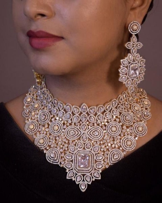 Buy Bridal CZ Necklace/delicate Necklace/ Indian Necklace Set