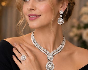 Bridal American Diamond Necklace Set, Cubic Zirconia Indian Wedding Jewelry