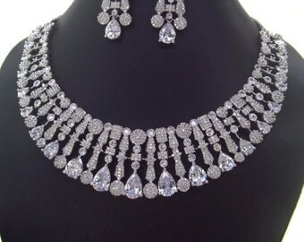 Bridal CZ American Diamond Necklace Set, Cubic Zirconia Necklace