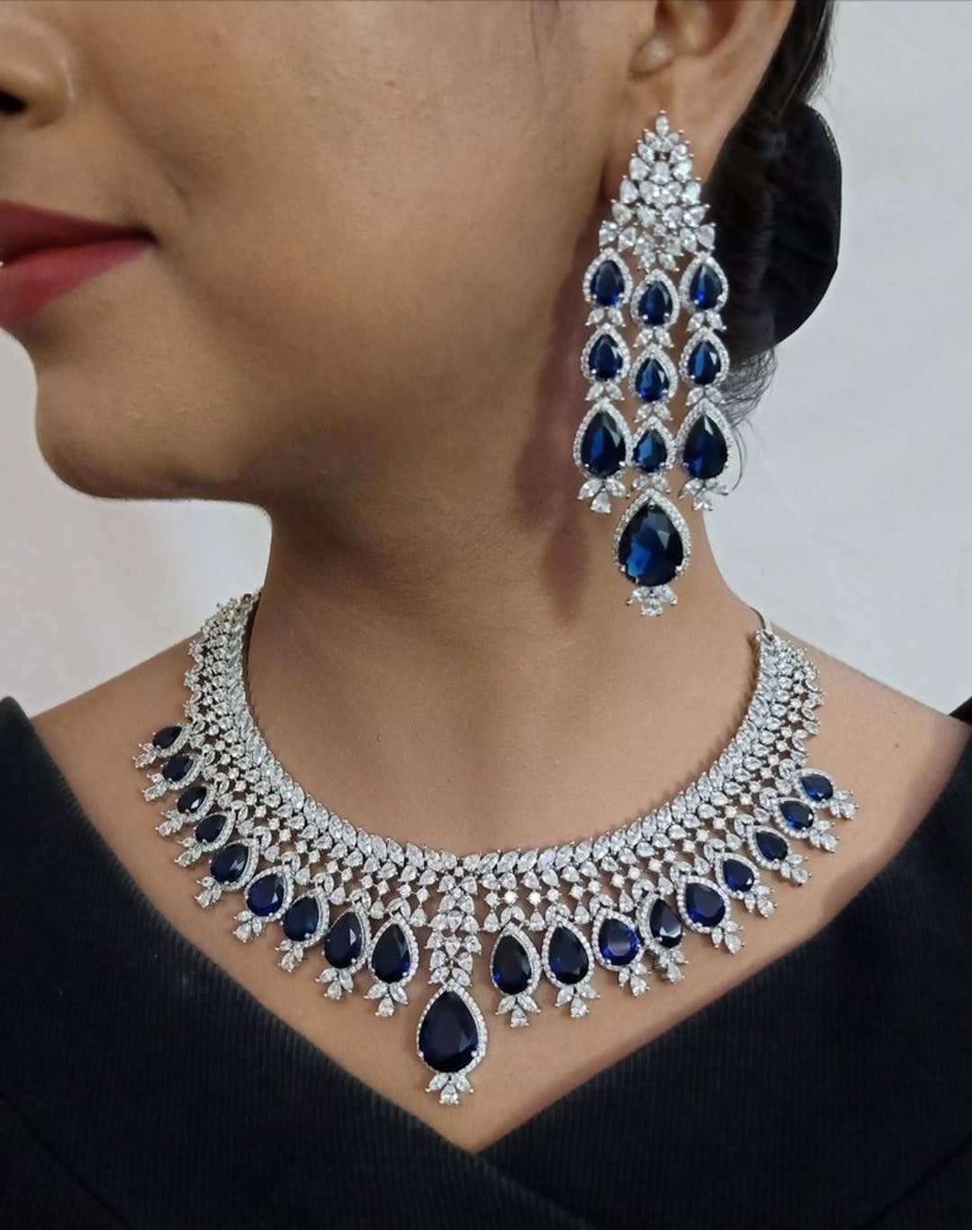 Bridal CZ American Diamond Necklace Set, Cubic Zirconia
