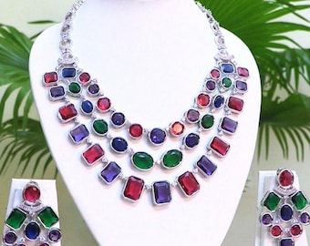 CZ Necklace/Delicate Necklace/ Indian Necklace set/Indian wedding jewelry/ American Diamond necklace