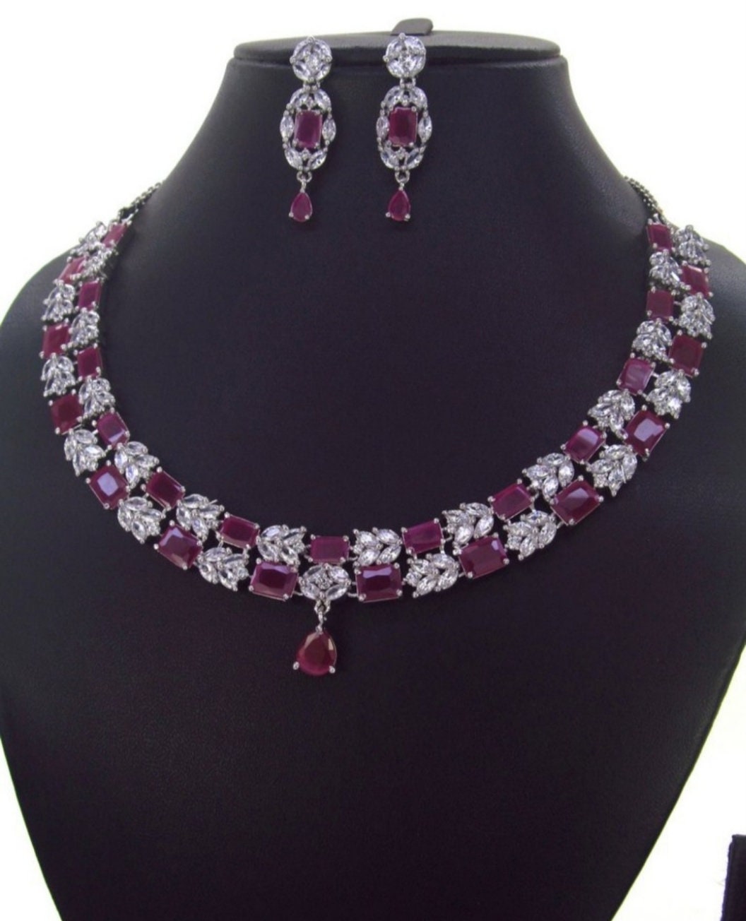 wedding american diamond necklace set