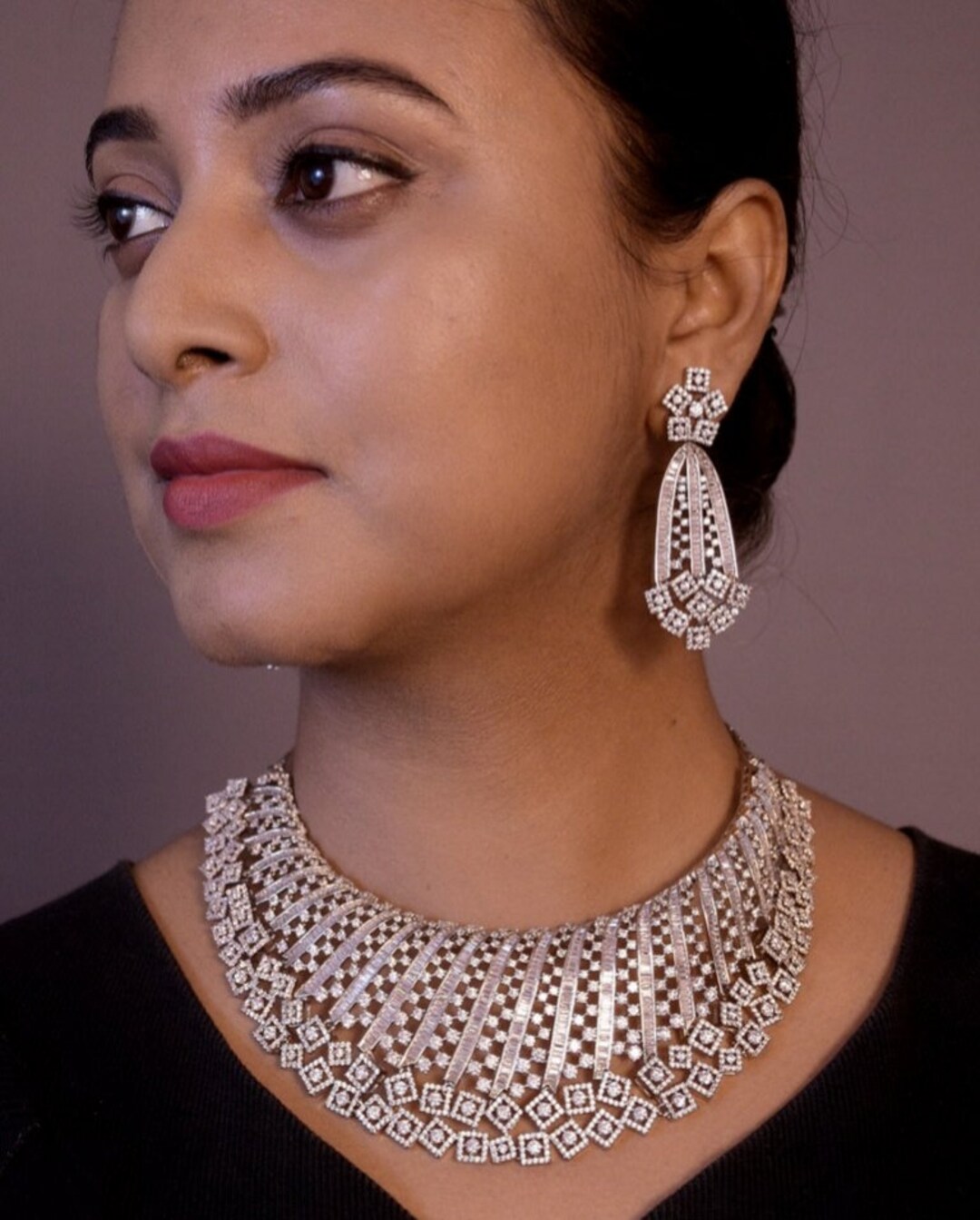 Bridal CZ American Diamond Necklace Set, Cubic Zirconia