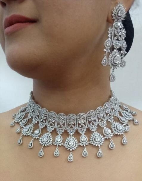 Beautiful American Diamond Padmavat Jewellery Antique Necklace Set with Earrings main image 0