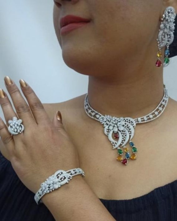 American Diamond Studded Indian Bridal Necklace Set