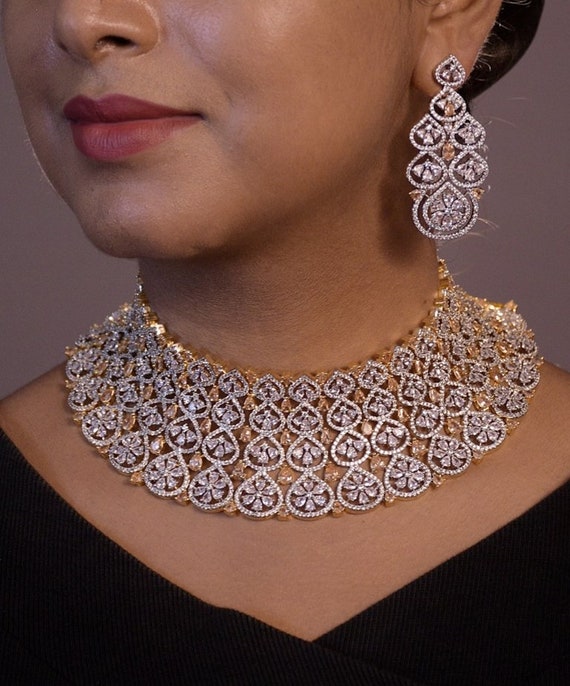 Bridal CZ American Diamond Choker Set Cubic Zirconia Necklace Set