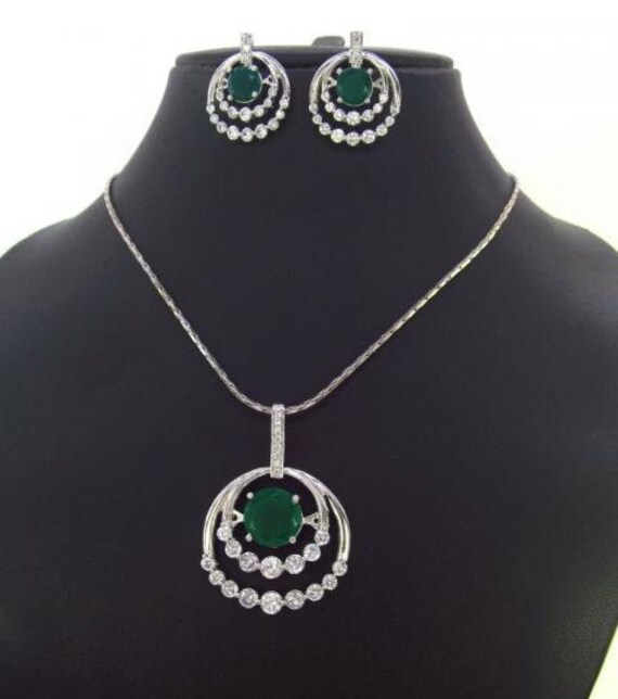 MSGemsandJewelers Light Weight Stones American Diamond Pendant Set for Women Gift for Girlfriend Daily Wear Jewelry Pendants