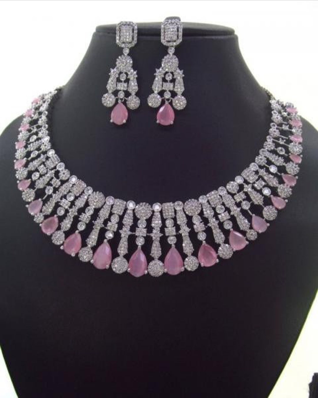 Bridal CZ American Diamond Necklace Set, Cubic Zirconia