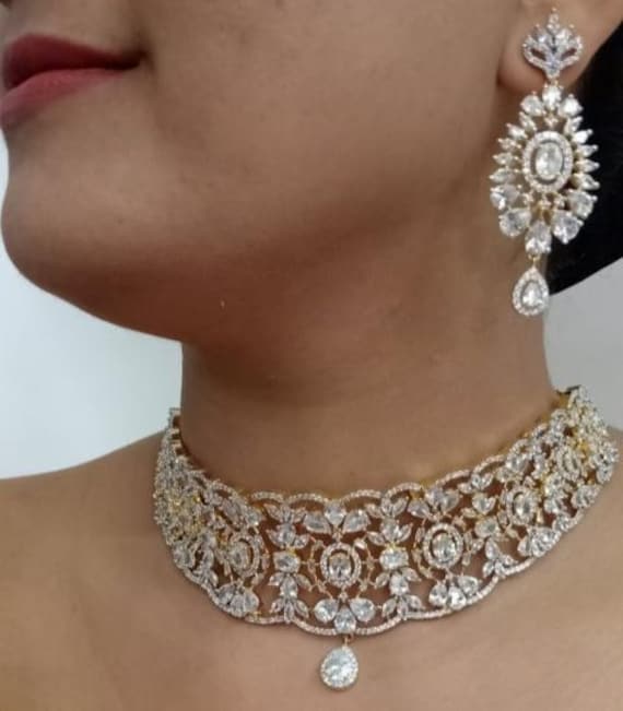 Artificial diamond necklace set online discount