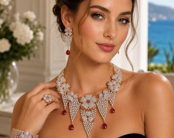 Bridal American Diamond Necklace set | Cubic Zircon Bollywood Jewelry | Attractive AD/CZ Choker set |