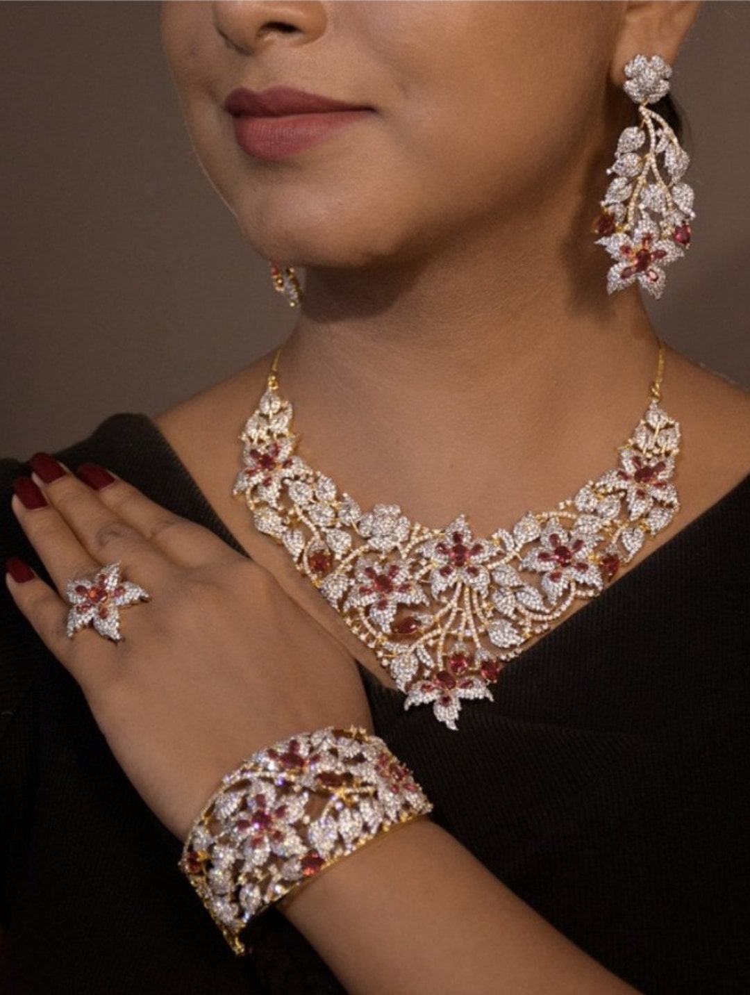 Bridal CZ American Diamond Necklace Set Cubic Zirconia -   American diamond  jewellery, Diamond necklace set, American diamond