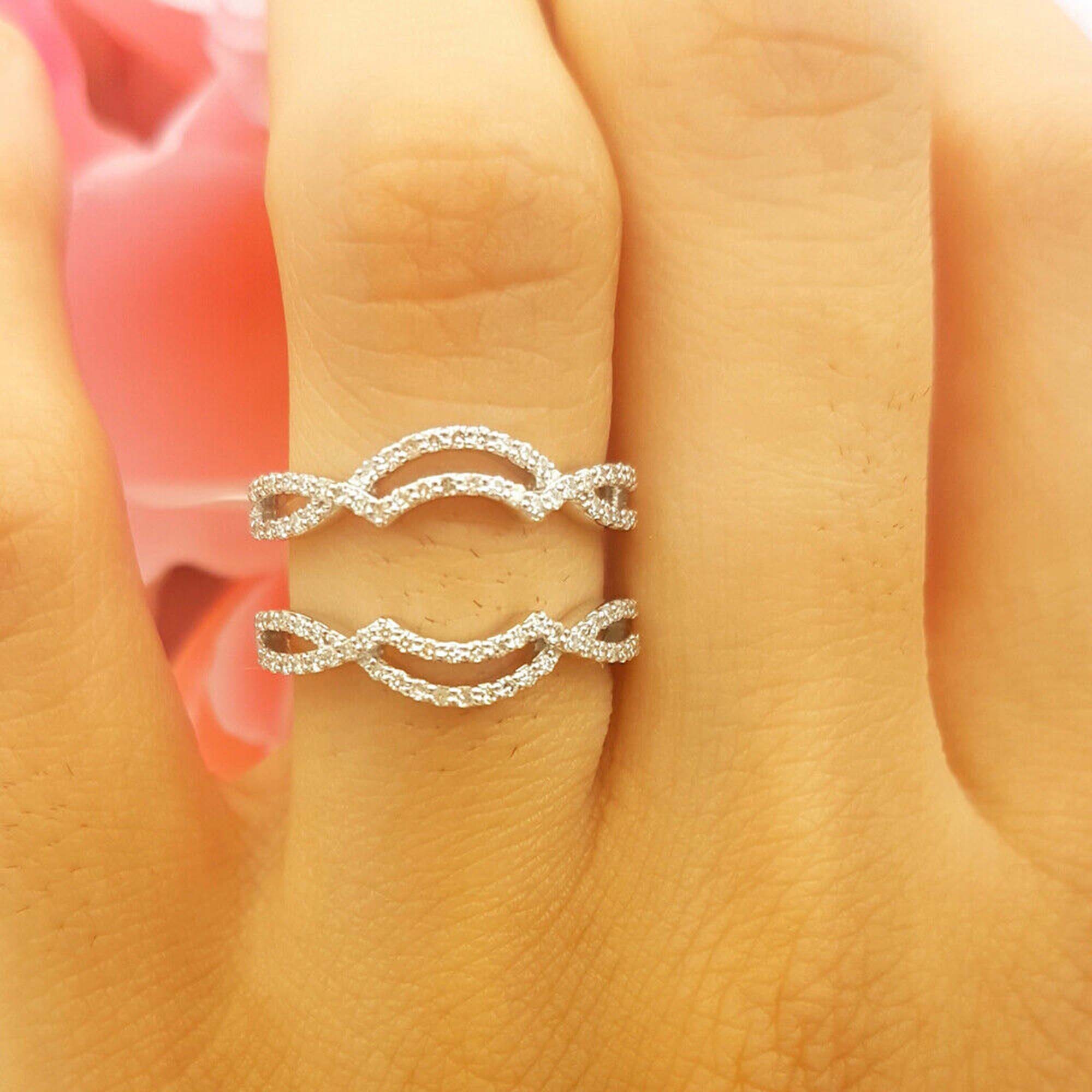 Rundschliff Diamant, 925 Sterling Silber, Wedding Enhancer Wrap Band