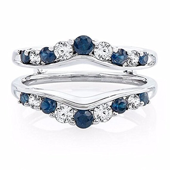 Chevron Style Guard Ring Enhancer Blue Sapphire CZ Diamond Enhancer Engagement Wrap Ring Solid Sterling Silver Wedding Wrap Enhancer Ring Etsy Canada