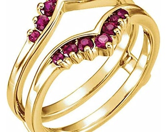 0.30ct Round Cut Red Ruby Solitaire Enhancer Guard Ring in Solid Silver ...