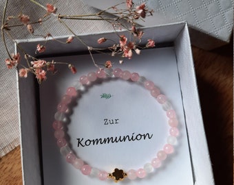 Jade und Rosenquarz Perlenarmband / Konfirmation / Firmung / Kommunion / Schulanfang /Blumenkind