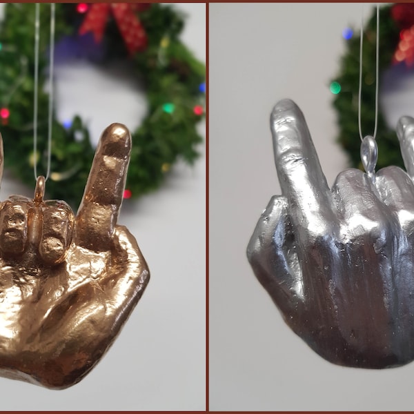 Metalfist Pommesgabel Anhänger Christbaumschmuck Deko Hand Handzeichen