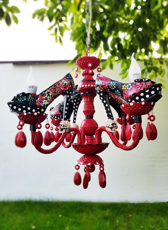 High Heels Chandelier Rockabilly Tattoo Red Polkadots Lamp Skull
