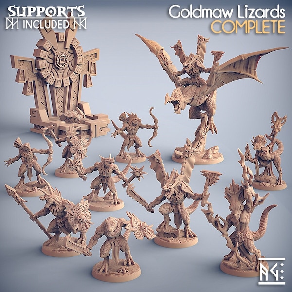 Goldmaw Lizards Full Set DnD Miniature | Tabletop RPG DnD Mini | D&D Figurines for Pathfinder Fantasy Gaming | Artisan Guild Modular