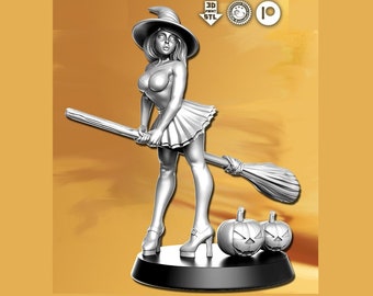 Halloween Witch Pinup DnD Miniature | Tabletop RPG DnD Mini | D&D Figurines | Fantasy Gaming and Pathfinder | RN Estudio