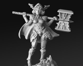 Female Paladin Mini | DnD Tabletop RPG Miniature | D&D Figurines | Pathfinder Fantasy Gaming | Warrior Knight
