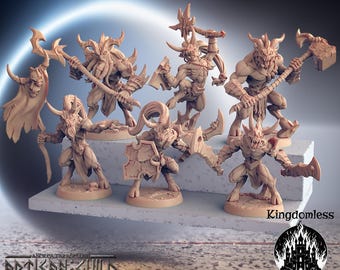 Puede incluir: Un conjunto de seis figuras en miniatura sin pintar de criaturas demoníacas con cuernos, colas y armas. Las figuras están en varias posturas de combate y están listas para ser pintadas.