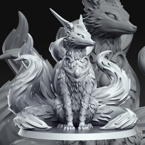 Kitsune Six Tailed Fox DnD Miniature | Tabletop RPG DnD Mini | D&D Figurines | Fantasy Gaming and Pathfinder | RN Estudio
