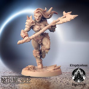 DnD Female Orc Barbarian Mini | Tabletop RPG Miniature | D&D Figurines | Pathfinder Fantasy Gaming | Artisan Guild | Modular | Axe Warrior