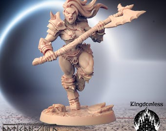 DnD Female Orc Barbarian Mini | Tabletop RPG Miniature | D&D Figurines | Pathfinder Fantasy Gaming | Artisan Guild | Modular | Axe Warrior