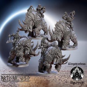 Dwarf Rhino Riders DnD Miniature | Tabletop RPG DnD Mini | D&D Figurines for Pathfinder Fantasy Gaming | Artisan Guild | Gift