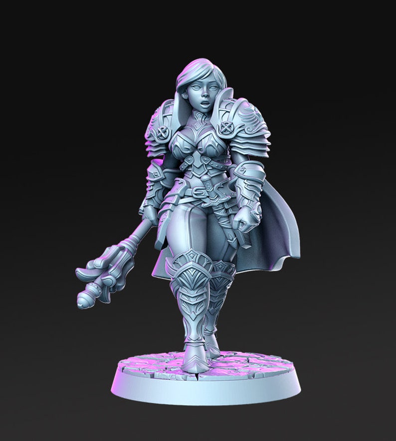 DnD Human Female Paladin Mini Tabletop RPG Miniature D&D Figurines Pathfinder Fantasy Gaming RN Estudio Armored Knight image 1