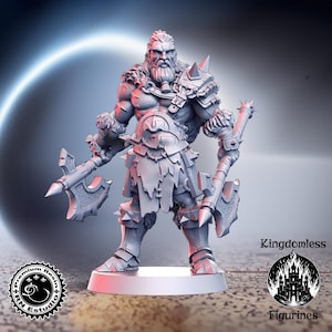 Viking Axe Warrior DnD Mini | Tabletop RPG Miniature | D&D Figurines | Pathfinder Fantasy Gaming | RNEstudio | Barbarian Fighter
