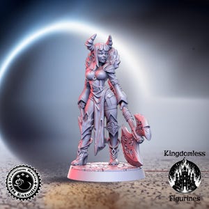Female Tiefling Axe Warrior DnD Miniature | DnD Tabletop RPG Mini | D&D Figurines | Fantasy Gaming and Pathfinder | RN Estudio