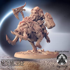 Dwarf Boar Rider DnD Miniature | Tabletop RPG DnD Mini | D&D Figurines for Fantasy Gaming and Pathfinder | Artisan Guild Modular