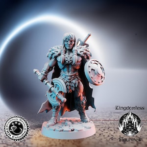 Miniatura de Rey Guerrero / Hacha, Escudo / D&D, Pathfinder RPG / RN Estudio