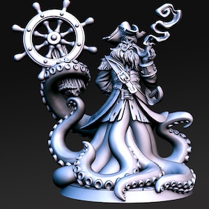 DnD Male Pirate Squid Captain Mini | Tabletop RPG Miniature | D&D Figurines | Pathfinder Fantasy Gaming | RNEstudio | Sea Fighter