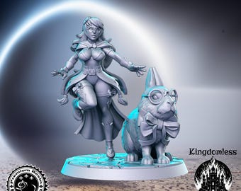 Invocador de mazmorras con mascota pin-up, miniatura de resina para DnD, RN Estudio