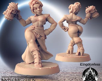 Dwarf Barmaid Pinup Miniature | Resin DnD Mini, Artisan Guild