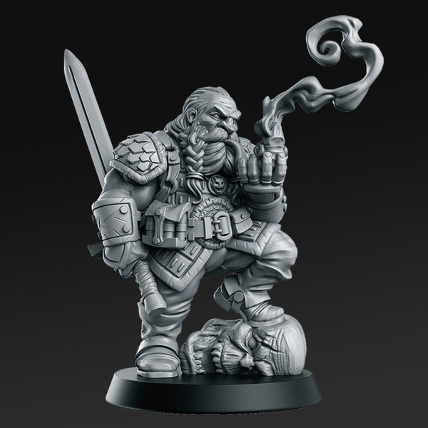 DnD Male Dwarf Pipe Smoker Mini | Tabletop RPG Miniature | D&D Figurines | Pathfinder Fantasy Gaming | RN Estudio | Dwarven Monster Hunter