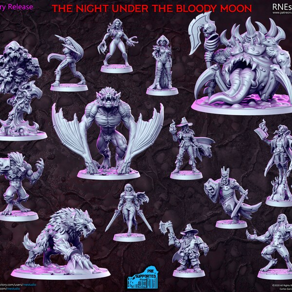 The Night Under the Bloody Moon Full Set | DnD Tabletop RPG Miniature | D&D Figurines | Pathfinder Fantasy Gaming | RN Estudio | Pack