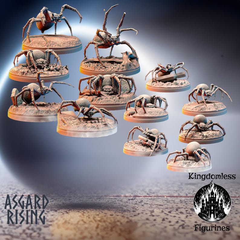 Pode incluir: Um conjunto de 12 figuras de aranha em miniatura detalhadas, n&atilde;o pintadas, cada uma em uma base redonda. As aranhas est&atilde;o em v&aacute;rias poses, algumas com pernas longas e outras com pernas mais curtas. As figuras s&atilde;o feitas de pl&aacute;stico cinza claro.