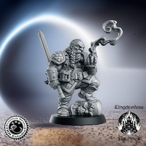 DnD Male Dwarf Pipe Smoker Mini | Tabletop RPG Miniature | D&D Figurines | Pathfinder Fantasy Gaming | RN Estudio | Dwarven Monster Hunter